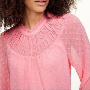 J. Crew Women's Medium Pink Swiss Dot Long Sleeve Smocked Blouse Top M Feminine